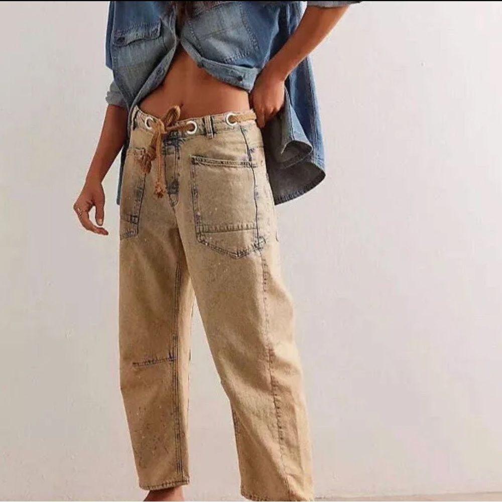 Free People Tan Wide Leg Jeans
